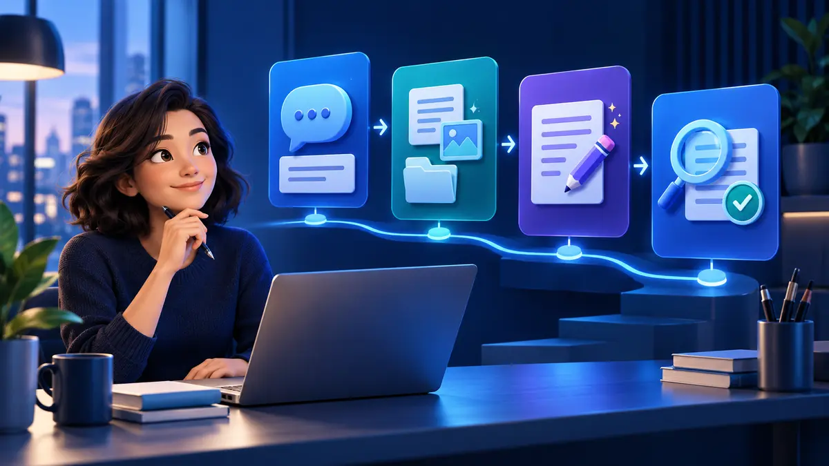 Professional following a focused question, context, revision and source-check workflow