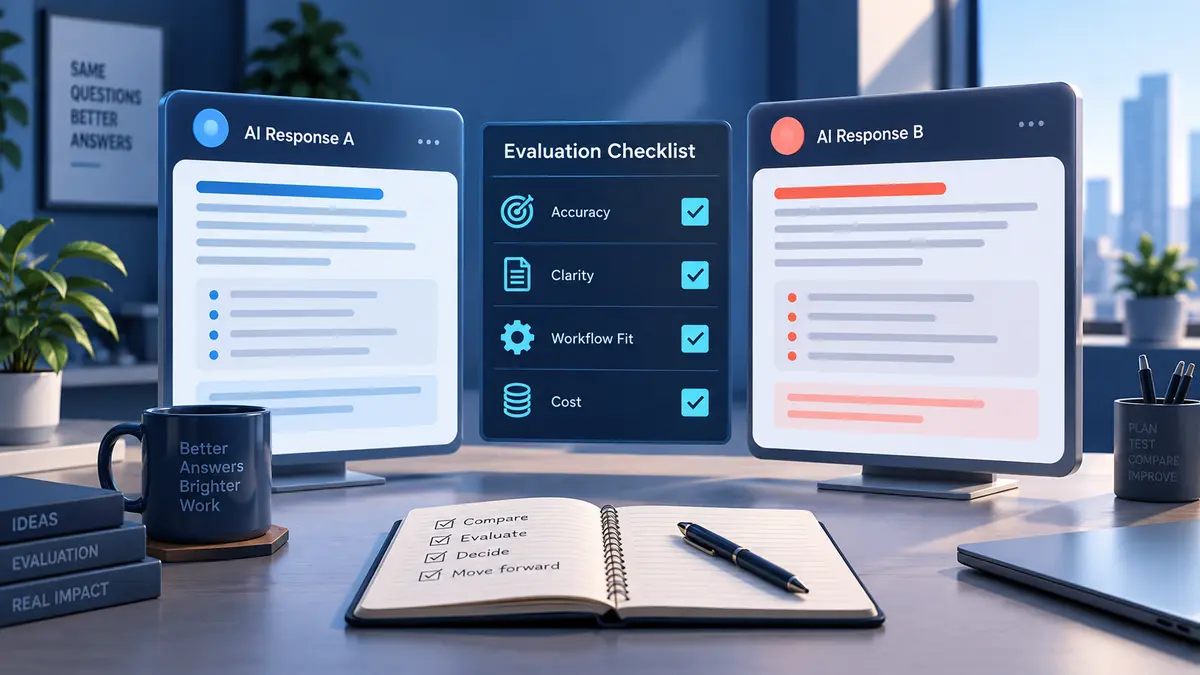 Two AI assistant responses compared with a practical evaluation checklist