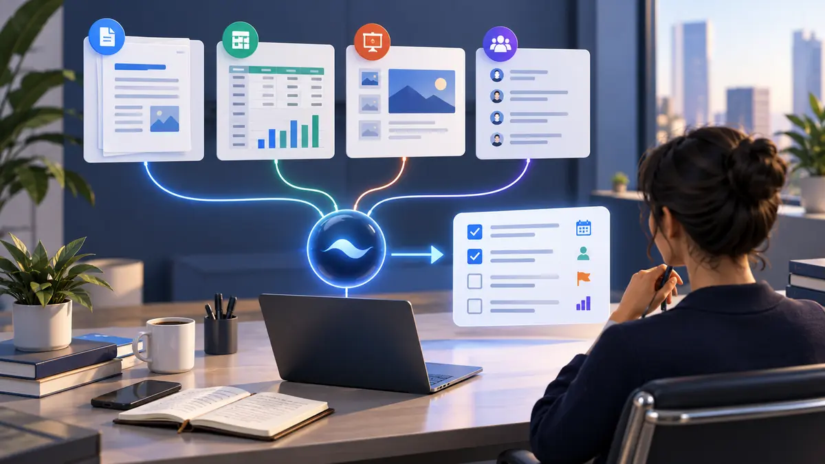 Documents, spreadsheets, presentations and meetings connected through Microsoft 365 Copilot